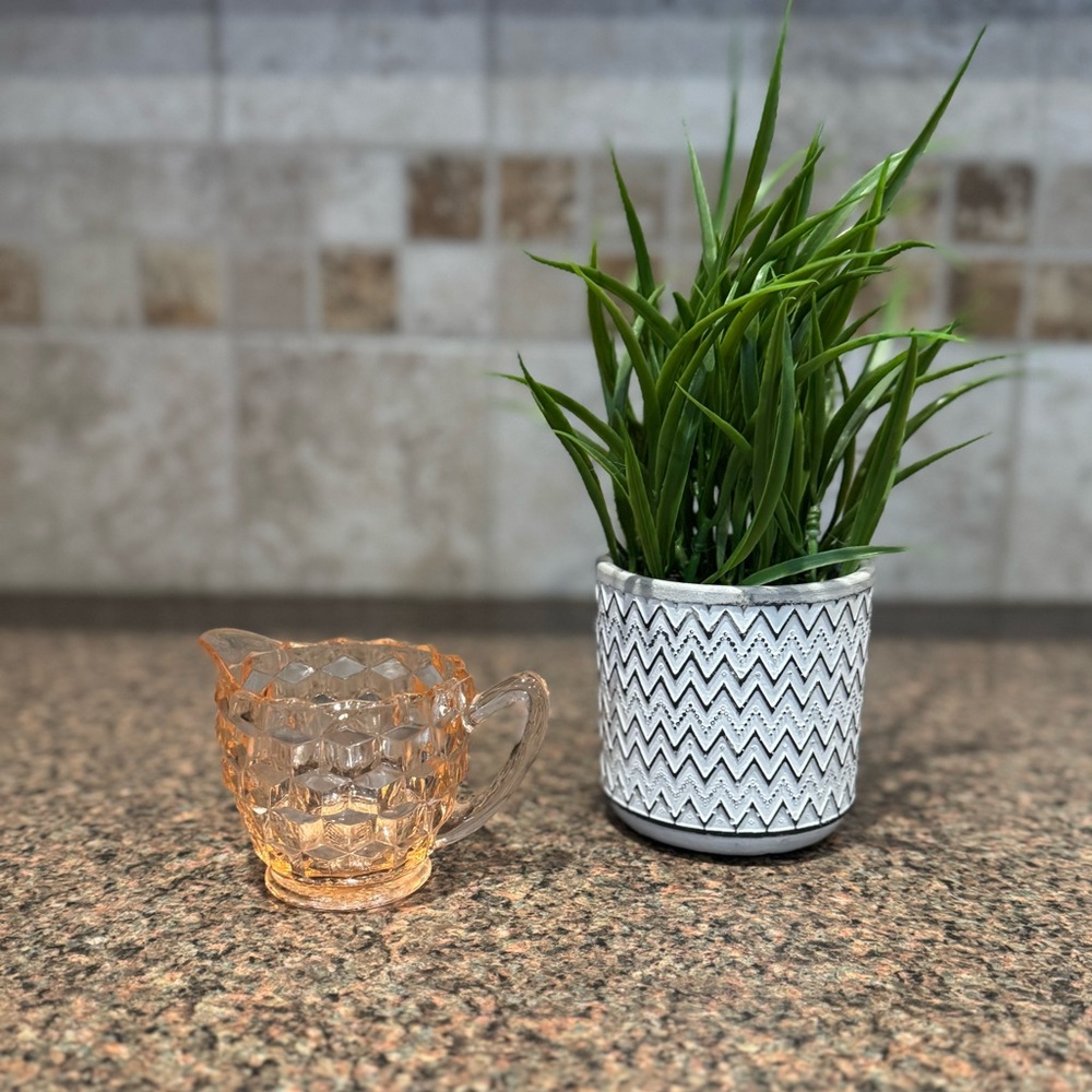 Vintage ‘Cube Pink’ by Jeannette, Depression Glass, Cube Pattern, Creamer, 4 oz